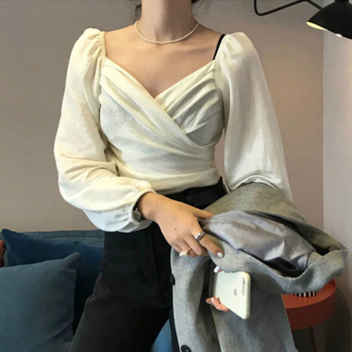 Sexy Puff Sleeve Slim Blouse Shirt