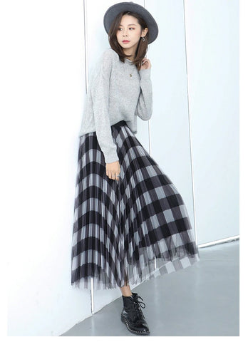 Vintage Classic Grid Plaid Pattern A-Line Skirt