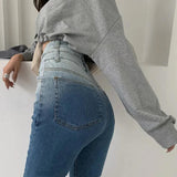 High Waist Gradient Color Skinny Thin Long Jeans