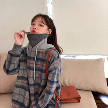 Plaid High Collar Hooded Style Sweater