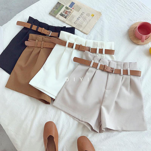 Solid High Waist Wide Leg Shorts With Belt Shorts
