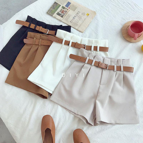 Solid High Waist Wide Leg Shorts With Belt Shorts