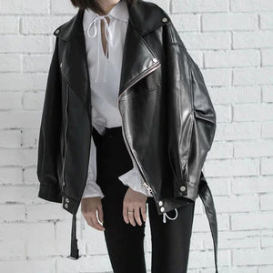 Loose Turn Down Collar Zipper Leather Jacket