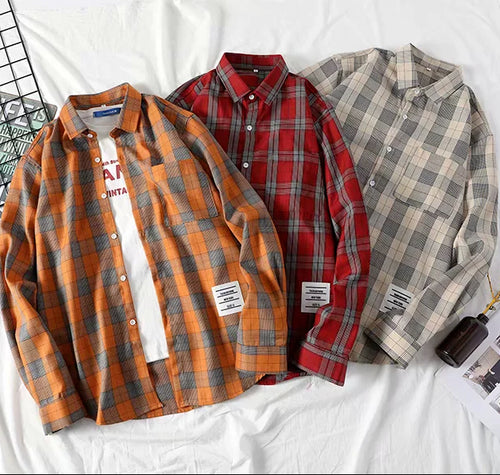 Loose Long Sleeve Retro Plaid Shirt