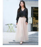 High Waist Elastic Tulle Mesh Pleated Skirt