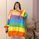 Loose Rainbow Striped Colors Sweater