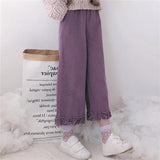 Vintage High Waist Corduroy Wide Leg Ruffle Loose Pants