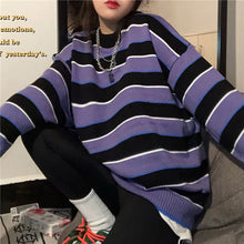 Purple Big Striped Loose Oversize Sweater
