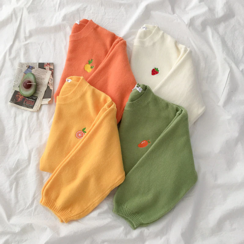 Fruits Embroidery Loose Oversize Sweater