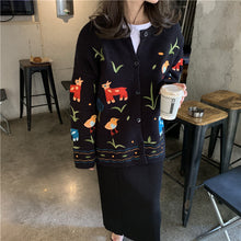 Animal and Floral Embroidery Knitted Cardigan Sweater