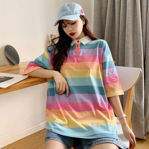 Cute Pastel Rainbow Striped Polo Shirt