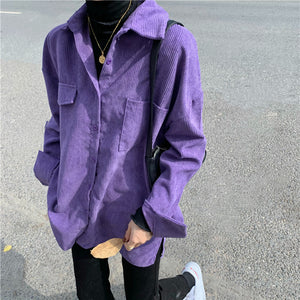 Retro Purple Color Loose Corduroy Shirt