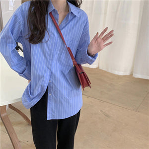 Long Sleeve Blue Striped Retro Shirt