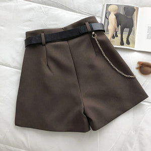 High Waist Basic Office Shorts With Belt and Chain