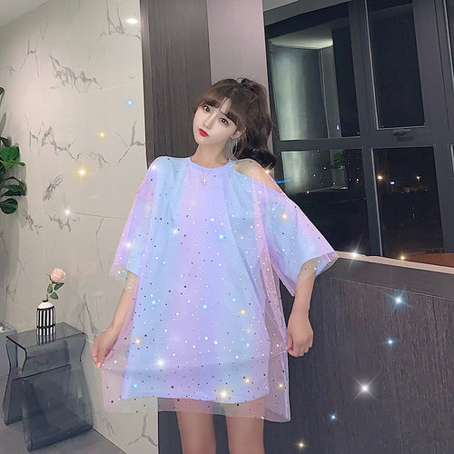 Mesh Gradient Color Transparent Shirt