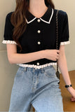 Ruffles Turn Down Collar Cropped Shirt