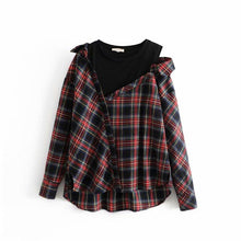 Vintage Women Plaid Irregular Loose Shirt