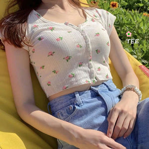 Little Flower Cropped Slim Shirt