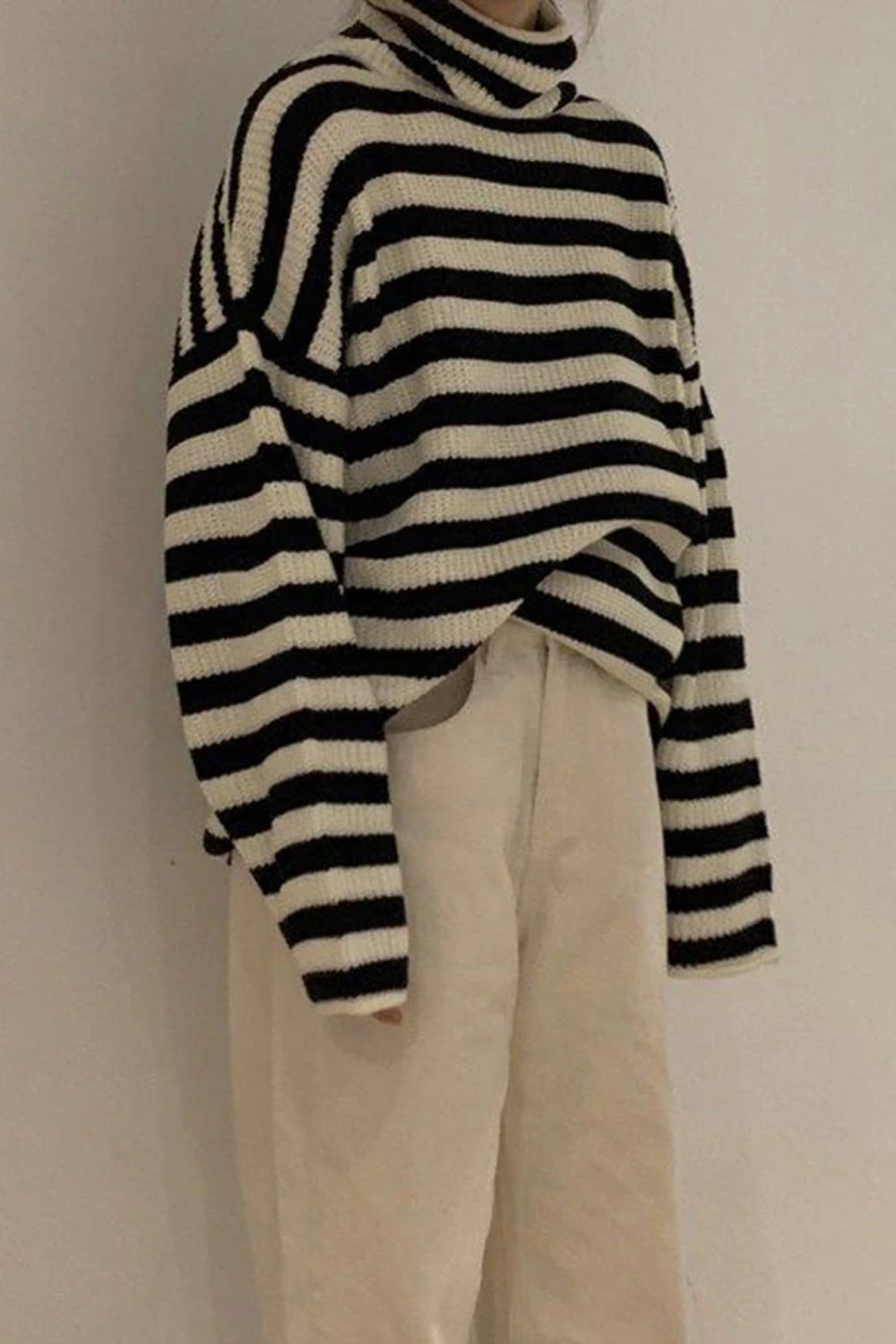 Vintage Striped Loose Turtleneck Knitted Sweater – Tomscloth