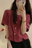 Short Sleeve Heart Button Blazer Shirt