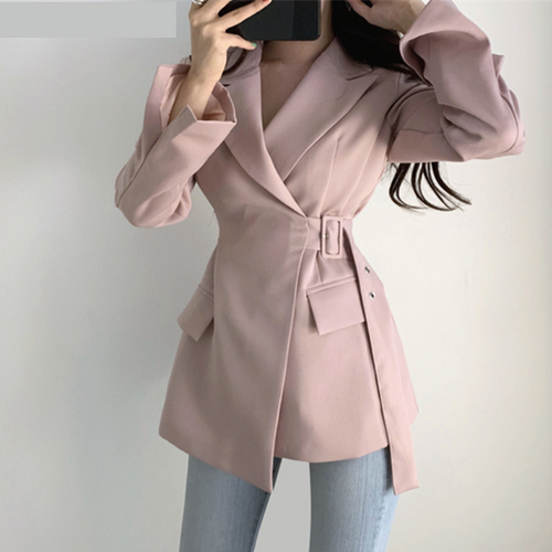 Elegant Solid Jacket With Belt