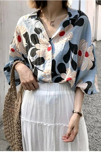 Loose Floral Half Sleeve Blouse Shirt