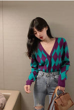 Argyle Plaid Cardigan Sweater