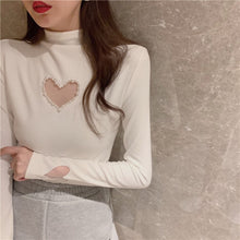Pearl Heart Shaped Turtleneck Long Sleeve Sweater
