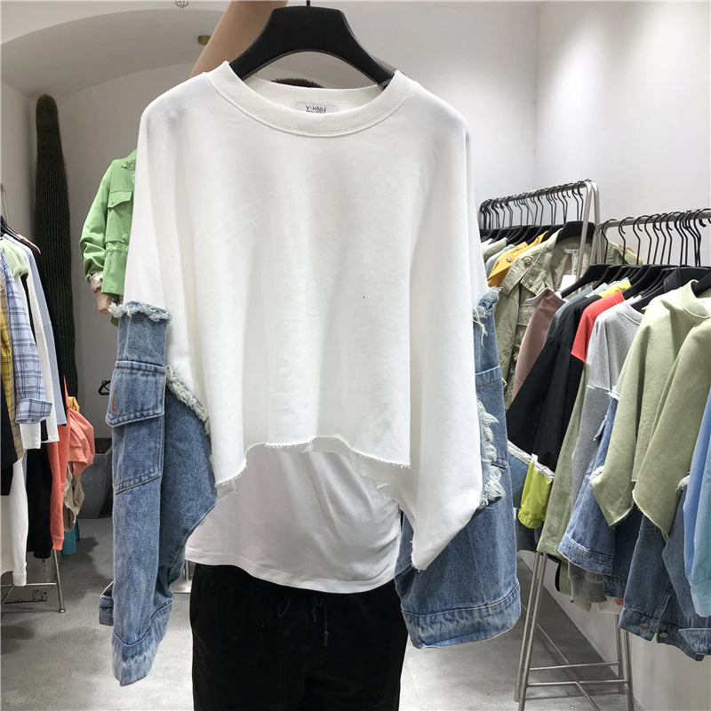 Long Sleeve Denim Patchwork Sweater – Tomscloth