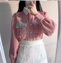 Long Sleeve Cute Sweet Pocket Blouse Shirt