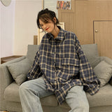 Long Sleeve Retro Thicken Plaid Loose Shirt