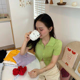 Short Sleeve Casual Zipper Knitted Blouse Shirt
