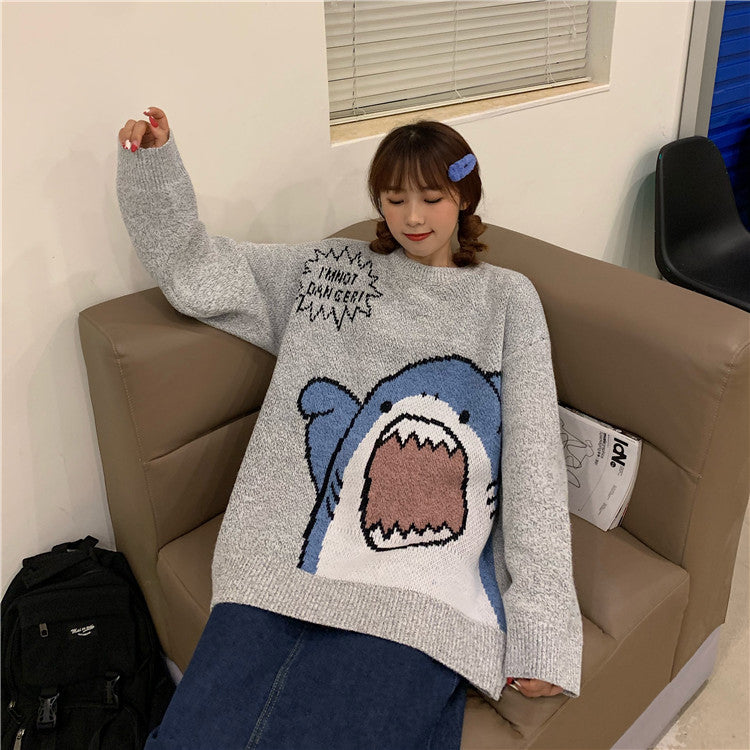 Cute Shark Kawaii Retro Loose Sweater – Tomscloth