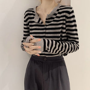 Striped Knited Long Sleeve Casual Shirt
