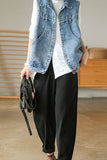 Retro Sleeveless Denim Pockets Vest Jacket