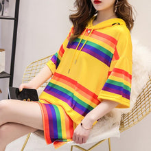 Block Rainbow Hooded Loose Shirt