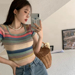 Sexy Striped Knitted Slim Shirt
