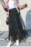 Stars Embroidery Tulle Mesh Pleated Skirt