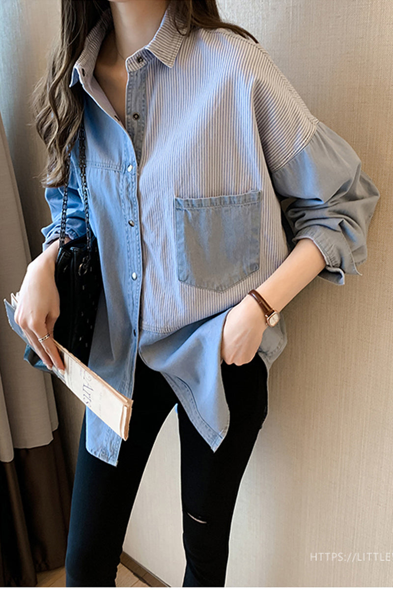 Loose Striped Denim Blouse Shirt – Tomscloth