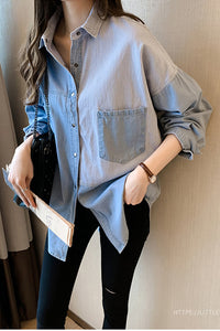 Loose Striped Denim Blouse Shirt