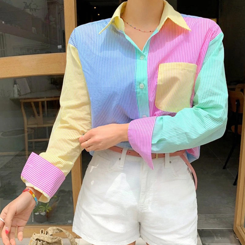 Pastel Color Elegant Long Sleeve Shirt