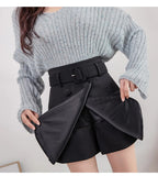 Retro Belted Fake Two Piece Short Skirt