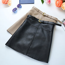 A-Line Leather Skirt With Belt