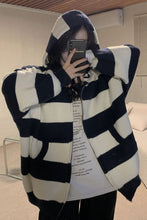 Loose Casual Striped Zipper Up Hoodie