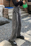 High Waist Side Tie Long Grey Jeans Pants