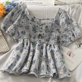 Puff Sleeve Floral Embroidered Shirts