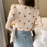 Puff Sleeve Rose Pattern Office Blouse Shirt