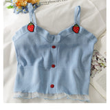 Strawberry Embroidered Camisole Crop Tops