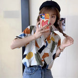 Panelled Geometric Retro Short Sleeve Blouse Shirt