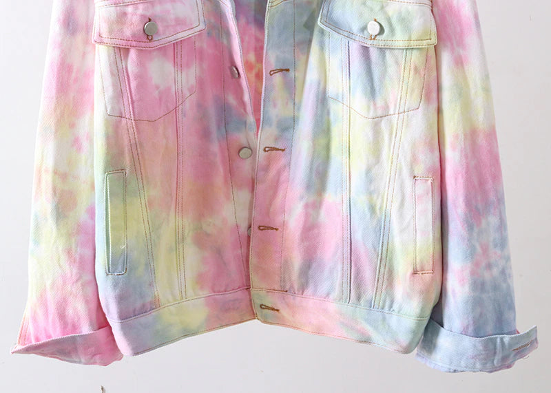 Loose Rainbow Tie Dye Casual Denim Jacket – Tomscloth